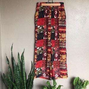Wide leg patchwork patterned pants